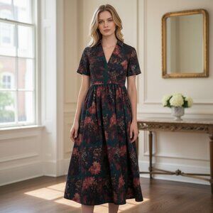 Tuckernuck Persimmon Floral Jacquard Adelaide Formal Midi Dress M NWT